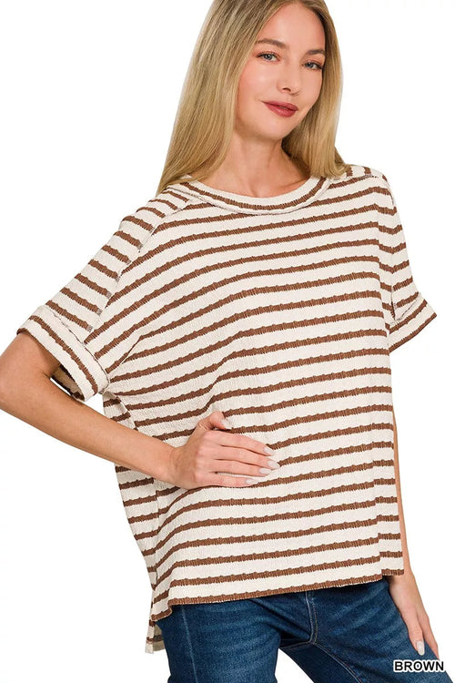 Zenana Stripe Jacquard Round-Meck Tee